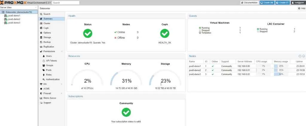 Proxmox VE web interface