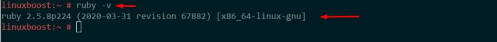 check the installed version ruby -v