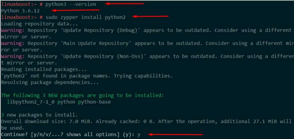 zypper install python2